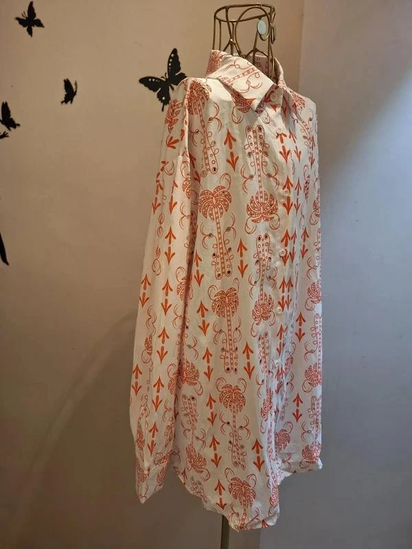 Katoenen overhemd wit & oranje bedrukt – photo 3